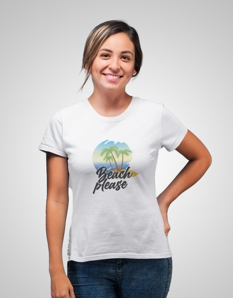 Beach Please - Women Round Neck T-Shirt - The Fam Store