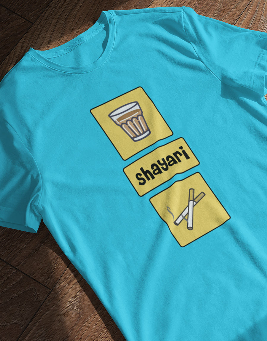 Men's Round Neck T-Shirt - "Chai Shayari Sutta" - Perfect for Tea Lovers & Poets