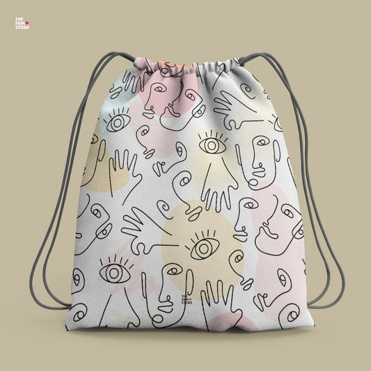 Abstract Faces Drawstring Bag