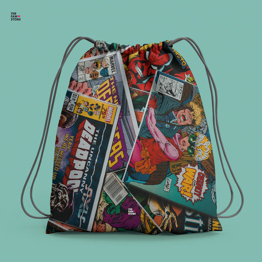 Comics Collage Drawstring Bag