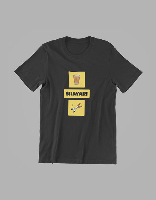 Men's Round Neck T-Shirt - "Chai Shayari Sutta" - Perfect for Tea Lovers & Poets