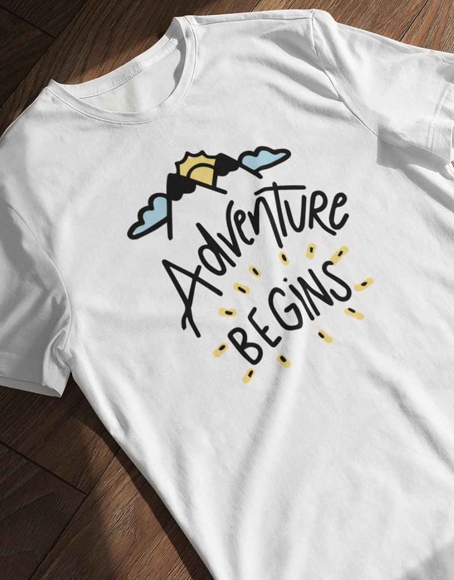 Adventure Begins | Travel Round Neck T-Shirt | The Fam Store