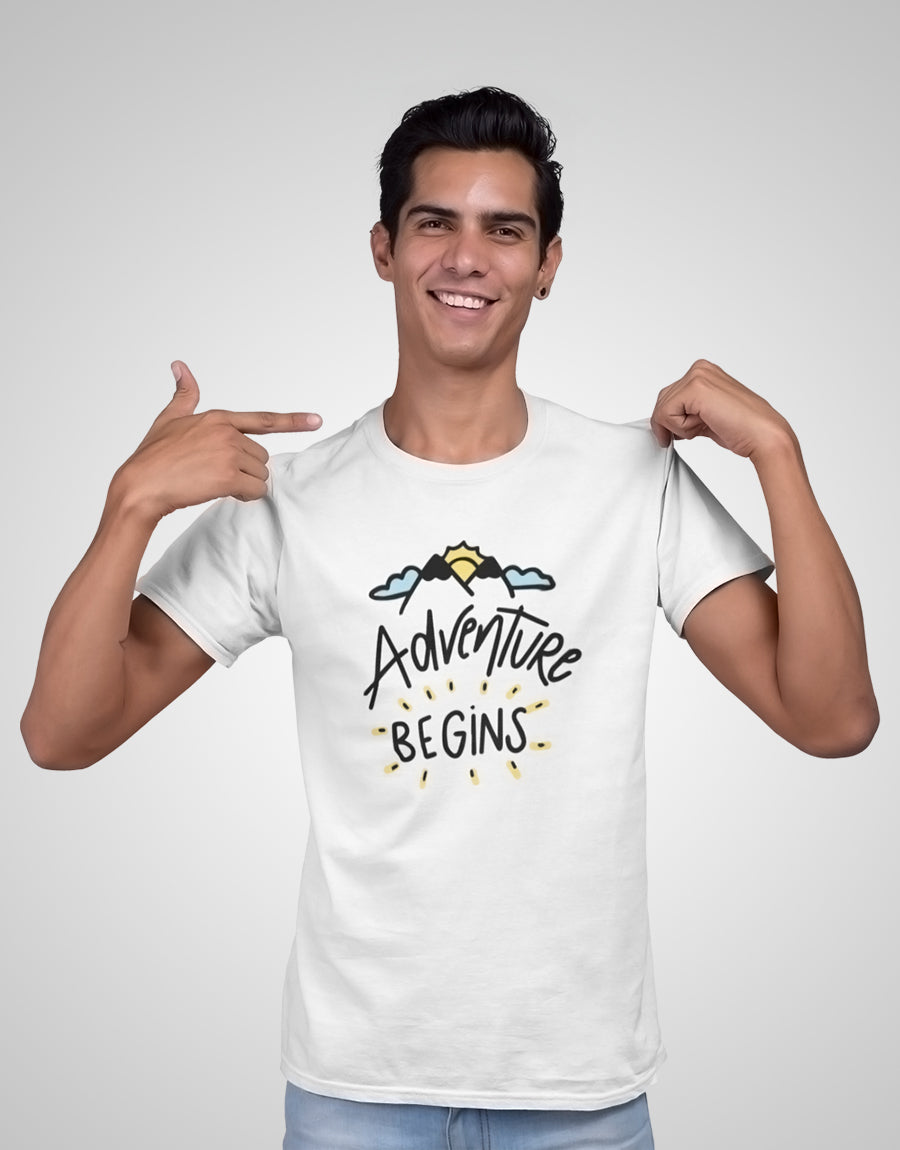 Adventure Begins | Travel Round Neck T-Shirt | The Fam Store