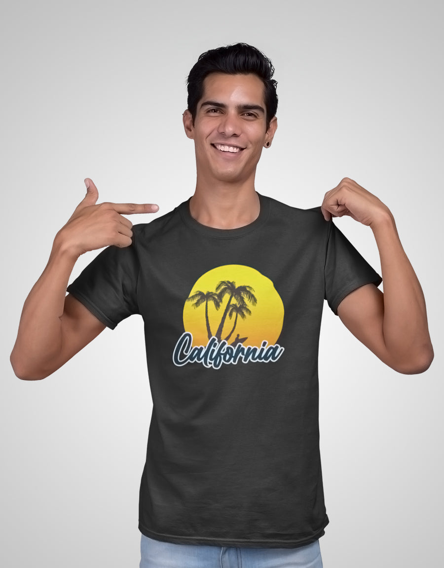 "California" T-Shirt - Tropical Vibes with Sunset Design - The Fam Store