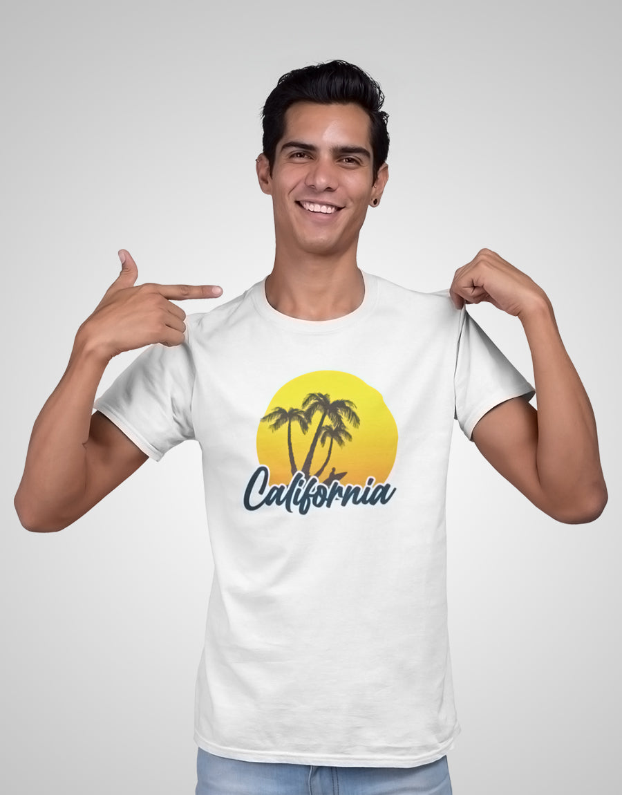 "California" T-Shirt - Tropical Vibes with Sunset Design - The Fam Store