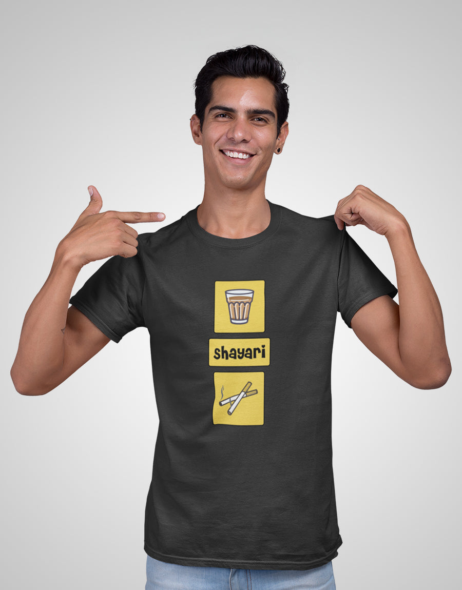 Men's Round Neck T-Shirt - "Chai Shayari Sutta" - Perfect for Tea Lovers & Poets